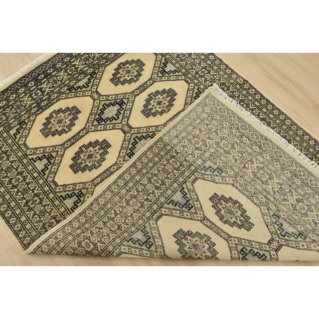 Bokhara Jaldar Rug 3’11” X 5’9” Beige Wool Tribal Hand-Knotted Oriental Carpet For Sale - Image 11 of 12