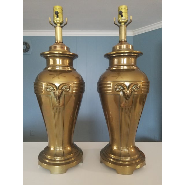 Vintage Brass Lamps With Rams Head Motif - a Pair For Sale - Image 13 of 13