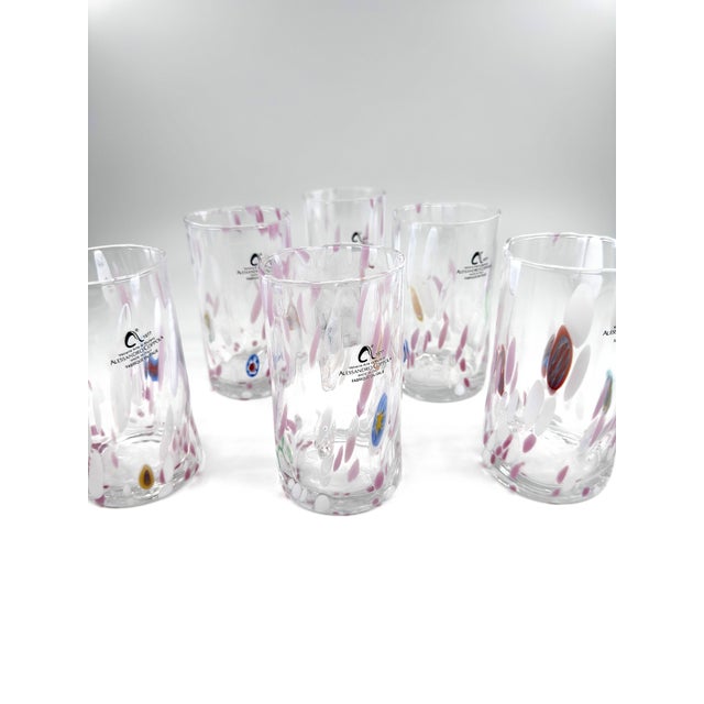 A striking set of six hand-blown Italian art glass tumblers attributed to Alessandro Coppola based in Murano, Italy . Each...