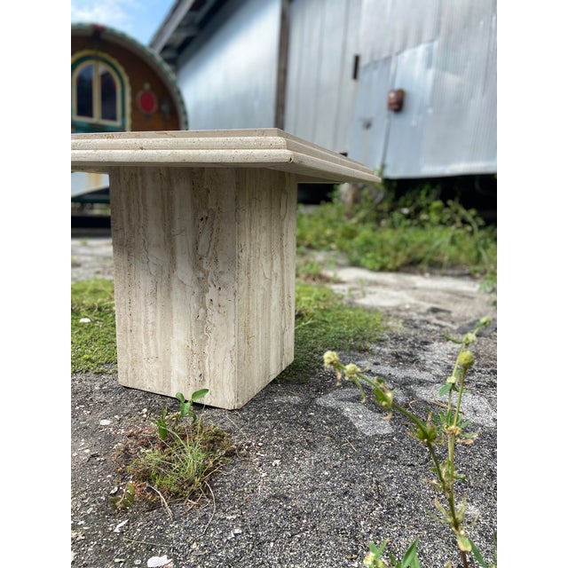 Italian Italian Travertine Side Table With Beveled Edge For Sale - Image 3 of 12