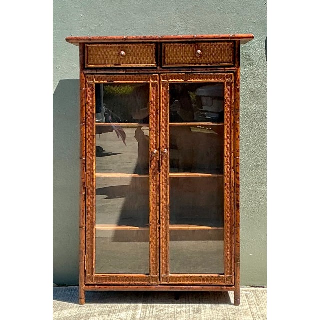 Brown Vintage Tortoise Bamboo and Glass Cabinet For Sale - Image 8 of 12