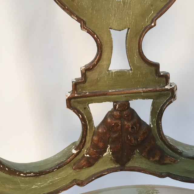 Late 19th Century Vintage Italian Green Painted, Carved and Gilt Louis XV Side Chairs- A Pair For Sale - Image 9 of 12