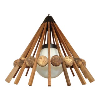 Danish Modern Teak & Cork Tee Pee Pendant Lamp For Sale