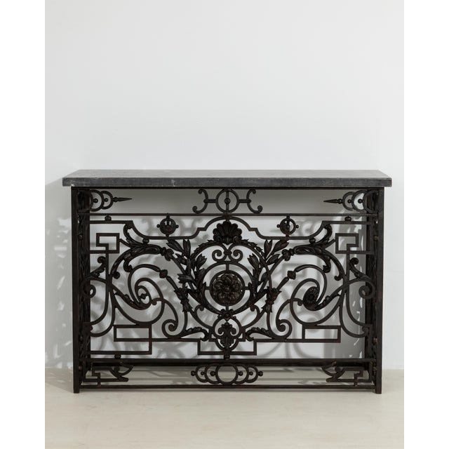 Metal Neoclassical Wrought Iron Console With Belgian Bluestone For Sale - Image 7 of 13