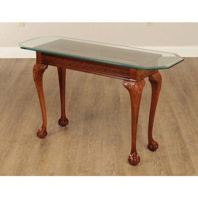Wood Chippendale Style Glass Top Console Table For Sale - Image 7 of 12