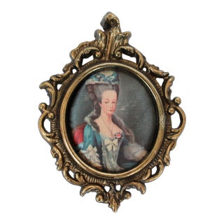 Vintage Ornate Italian Silk Art Portrait of Marie Antoinette For Sale