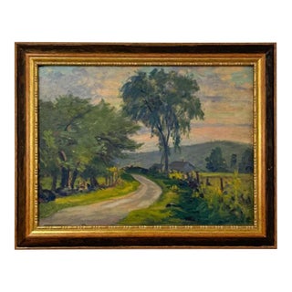 Impressionist Landscape Painting Ralph L. Senecal Signed Oil Board Rural Road Art For Sale