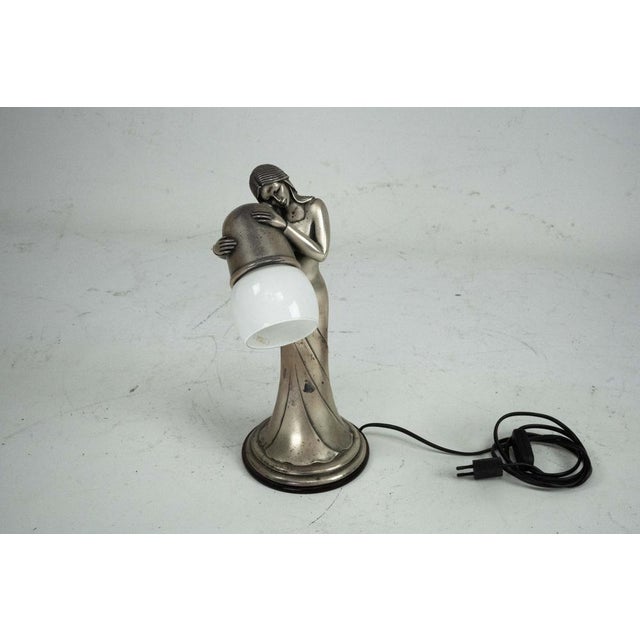 Mid-Century Modern Silver Vermeil Figural Table Lamp with Opaline Glass, Italy, 1960s For Sale - Image 3 of 11