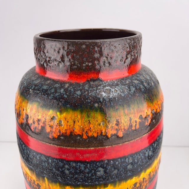 Orange-Red Fat Lava Floor Vase from Scheurich, West Germany, 1970s For Sale - Image 4 of 9