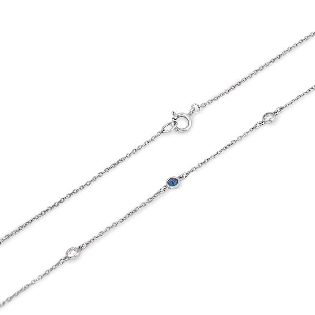 Contemporary Vintage Sapphire Diamond by the Yard Platinum Chain Necklace For Sale - Image 3 of 5