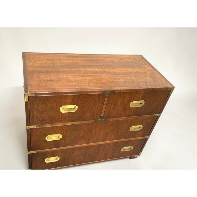 1970s Michael Taylor for Baker Walnut & Brass Campaign Style Dresser For Sale In Philadelphia - Image 6 of 10