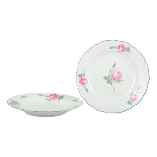 Porcelain Dinner Plates with Pink Roses Pattern from Meissen, 1930s, Set of 2 For Sale