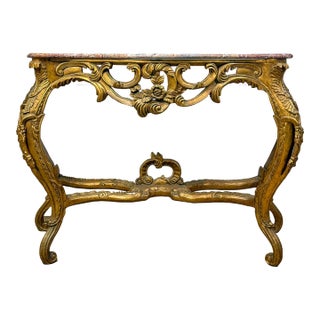 Late 19th Century Louis XV Gilded Console With Rose Marble Top For Sale