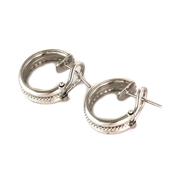 Diamond 18k White Gold Oval Hoop Earrings For Sale - Image 4 of 6