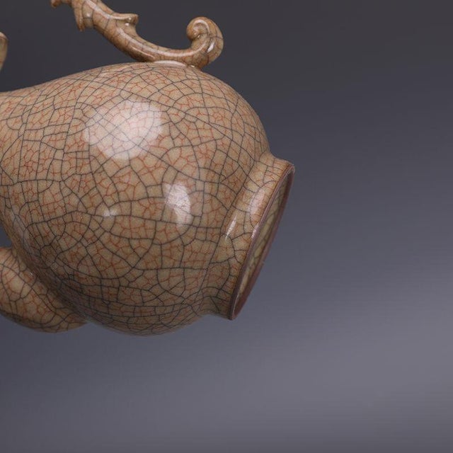Ceramic Ge Style Crackle Glaze Porcelain Ewer, Dragon Spout Lidded Wine Pitcher For Sale - Image 7 of 9