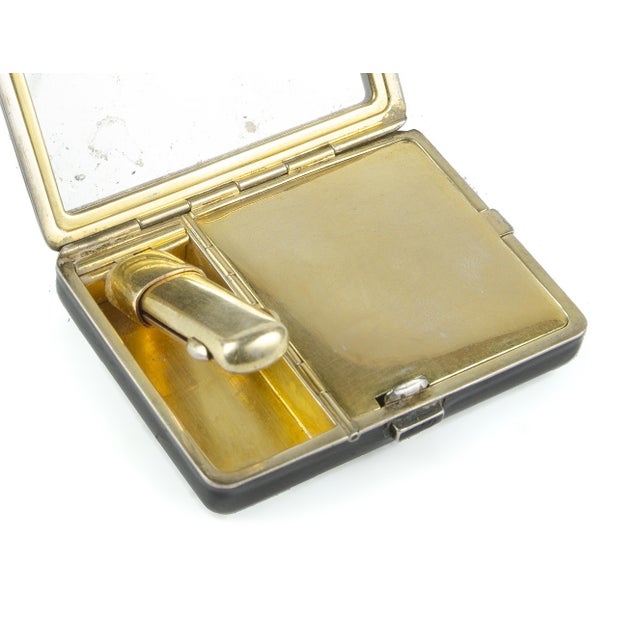 Metal Early 20th Century Art Déco Metal and Black Enamel Compact Vanity Case With Mirror and Lipstick Holder, France For Sale - Image 7 of 9