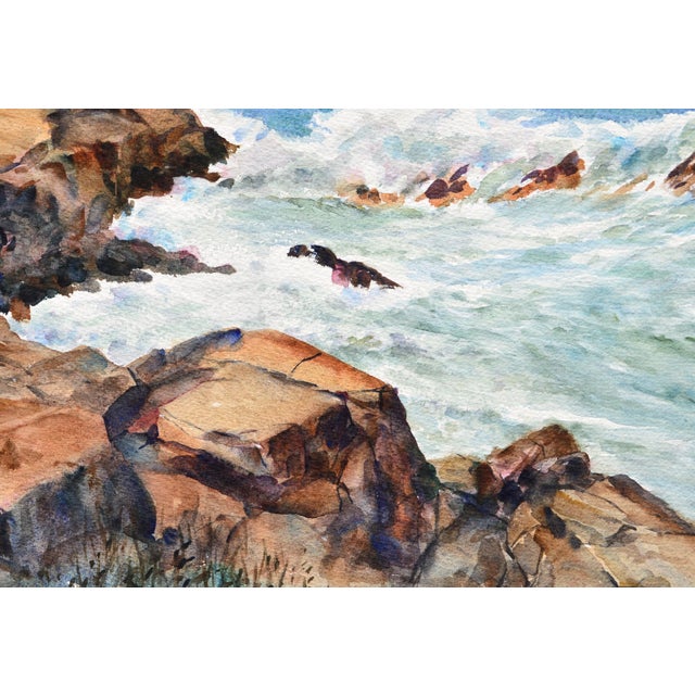 Joseph Yeager Waves Crashing on the Rocks Landscape Circa 1970 For Sale - Image 4 of 6