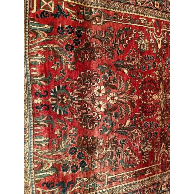 Antique Persian Sarouk Area Rug, Handwoven All-Over Floral Pattern, Red & Navy, 4’ X 5’ For Sale In Chicago - Image 6 of 10