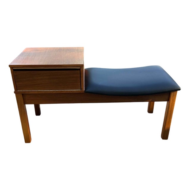 Vintage Teak Telephone Bench with Vinyl Seat, 1960s For Sale