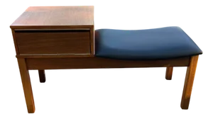 Vintage Teak Telephone Bench with Vinyl Seat, 1960s