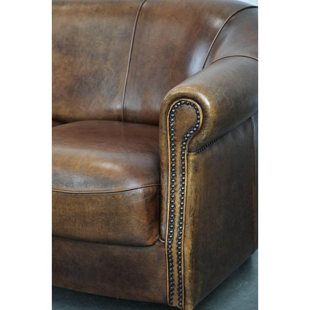 Vintage 2-Seater Club Sofa in Sheepskin with Decorative Nails For Sale - Image 10 of 17