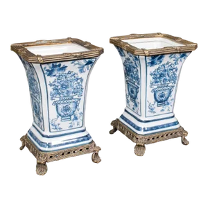 1900s Pair of Antique Victorian Ceramic Flower Vases