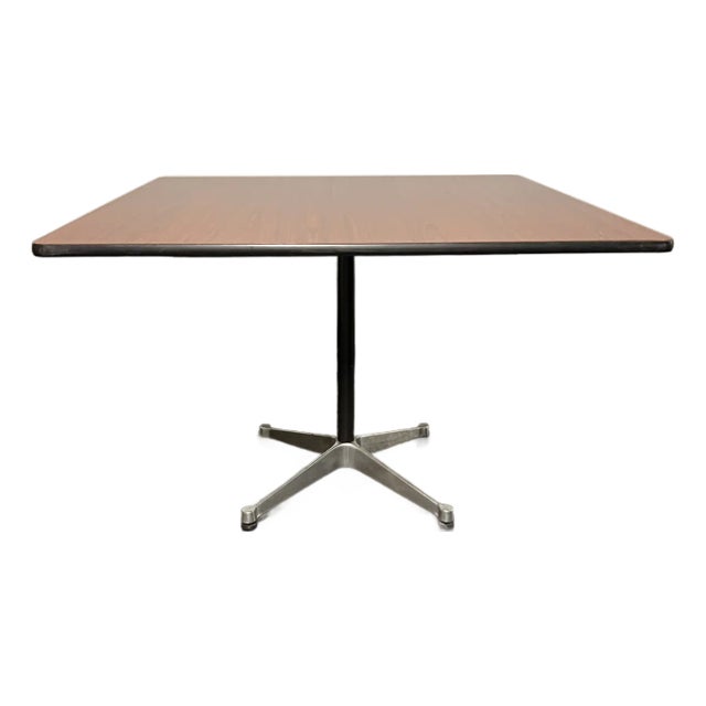 Square 1950s Herman Miller Square Contract Table With Walnut Laminate Top on Pedestal Base For Sale