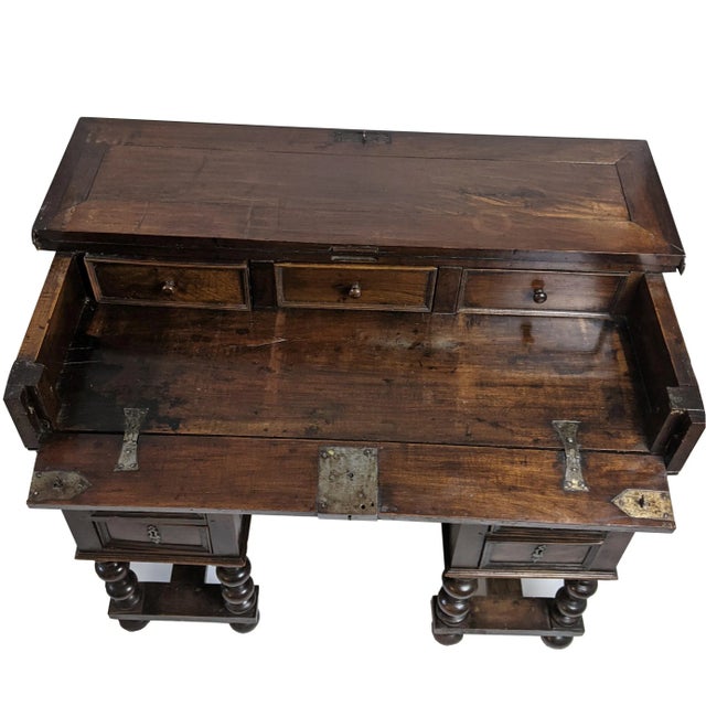 Wood Antique Walnut Kneehole Executive Desk For Sale - Image 7 of 8