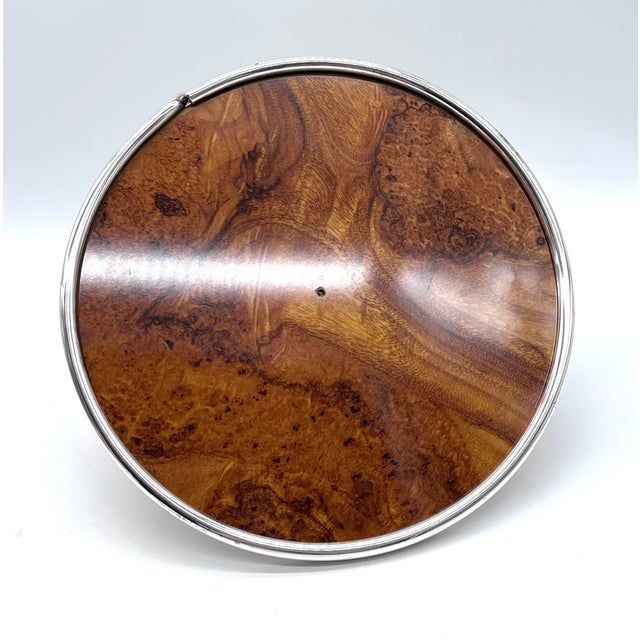 Wood Mid-Century Round Silver-Plated Serving Tray from Sheratonn, 1930s For Sale - Image 7 of 13