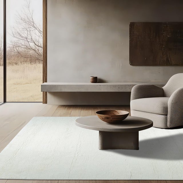 Textile 8x10 Willow Sarrah Ivory Solid Open Field Contemporary Handmade Wool Carpet Rug For Sale - Image 7 of 8