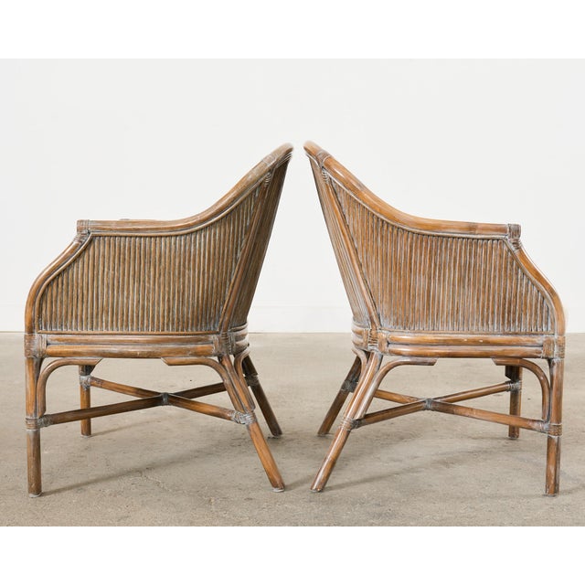 Tan Pair of McGuire Style Organic Modern Rattan Barrel Chairs For Sale - Image 8 of 12