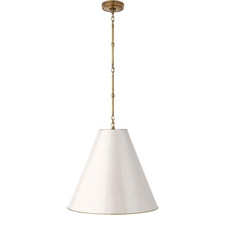Thomas O'Brien for Visual Comfort Signature Goodman Medium Hanging Light in Hand-Rubbed Antique Brass with Antique White Shade For Sale