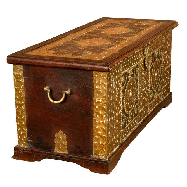Antique Zanzibar Omani Teak & Brass Stud & Copper Clad Dowry Chest For Sale - Image 15 of 15