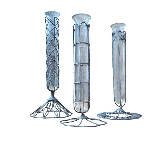 Farmhouse 1990s Wire Wrapped Test Tube Bud Vases - Set of 3 For Sale - Image 3 of 4