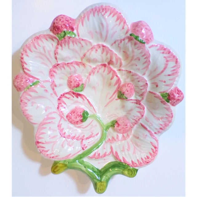 Vintage Strawberry Majolica Plate Made in Portugal For Sale - Image 9 of 9