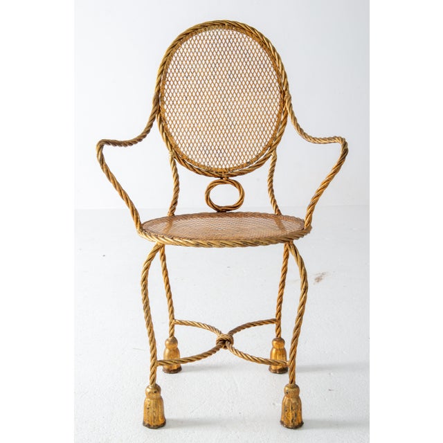 1950s 1950s Hollywood Regency Gilt Iron Armchair with Rope & Tassel Design For Sale - Image 5 of 13