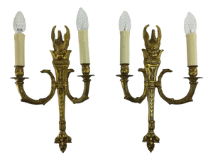 French Empire Gold Swan Wall Lamps, Set of 2