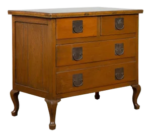 Chinese Vintage Four-Drawer Chest with Caramel Patina and Iron Hardware