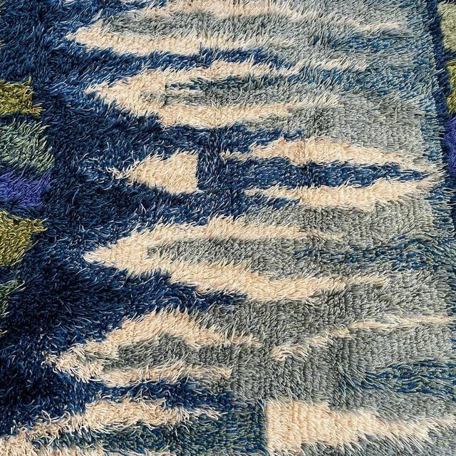Abstract Scandinavian Multicolor High Pile Rya Rug Carpet, Sweden, 1960s For Sale - Image 6 of 18