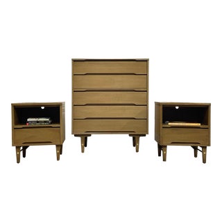 Mid Century Modern Dresser + Nightstands Set by Stanley Furniture, C. 1960's For Sale