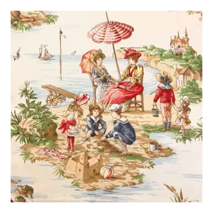 Designer P Kaufmann Braemore Blue Green Pink Beachside Toile Coastal Beach Seaside Fabric Sample