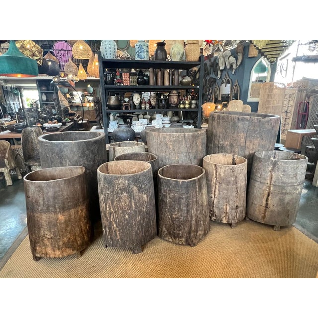 Vintage Large Old Naga Wood Trunk Container Pot For Sale In Los Angeles - Image 6 of 7