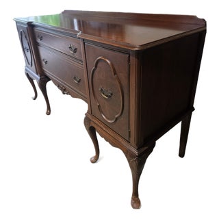 Walnut Queen Anne-Style Sideboard Buffet, Circa 1930s For Sale