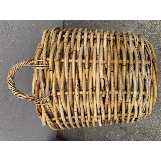 1940s Large Bent Wood Wicker Laundry Basket For Sale - Image 4 of 7