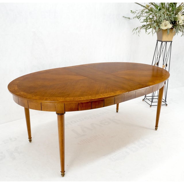 Mid-Century Modern Oval Banded Burl Wood Tapered Legs One Leaf Dining ...