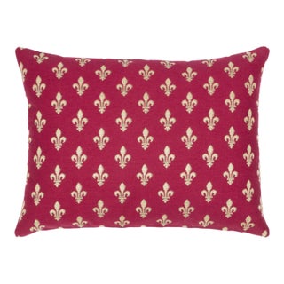 Red Fleur De Lys Cushion With Feather Filler - 33x46cm (13"x18") For Sale