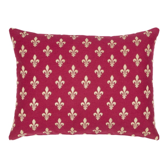 Red Fleur De Lys Cushion With Feather Filler - 33x46cm (13"x18") For Sale