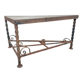 Mid 20th Century Vintage Industrial Wrought Iron and Granite/Marble Geometric Table For Sale