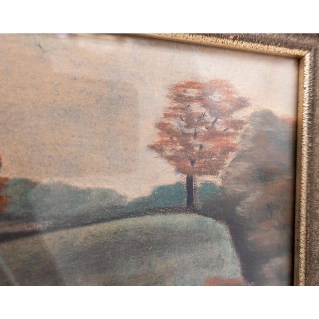 Mid-Century Modernist Oil Pastel Landscape Painting, Signed Bower For Sale - Image 10 of 16