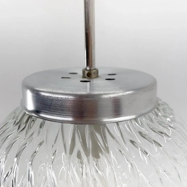 Metal Mid-Century Czechoslovakian Clear Glass Ball Pendant Light, 1970s For Sale - Image 7 of 10